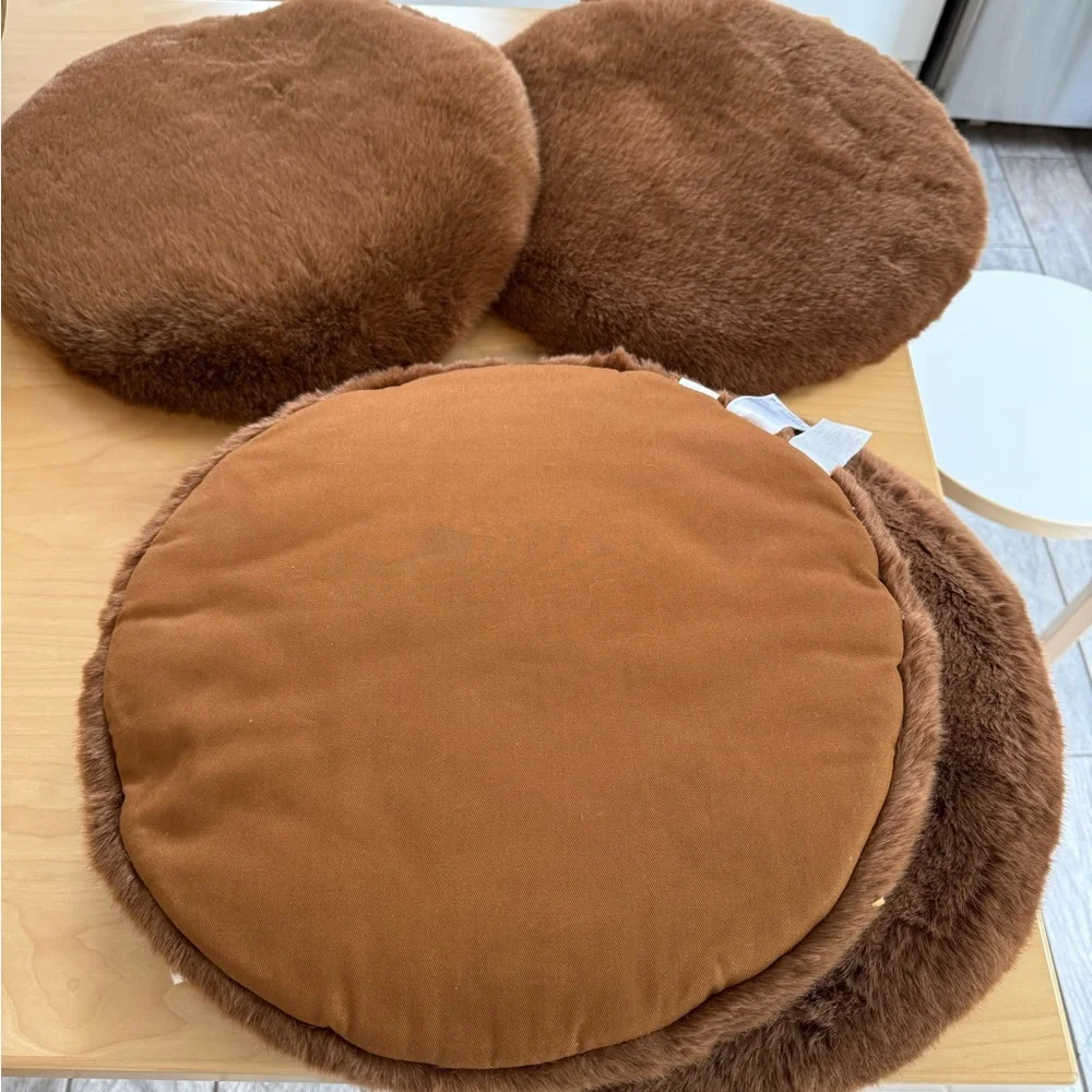 4 H&M round 16” teddy bear faux fur seat cushions